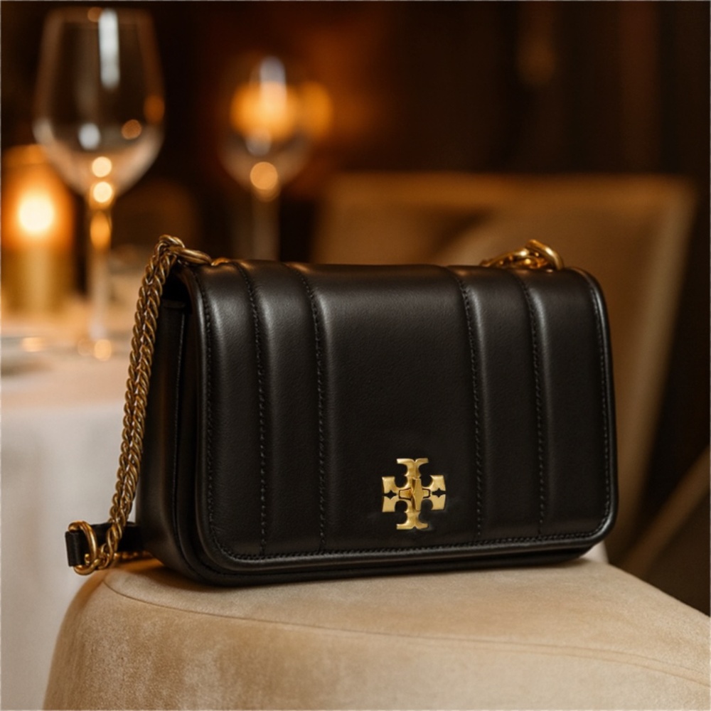 NEW Tory Burch Kira  Black Quilted Leather Chain Shoulder Bag/Crossbody Bag